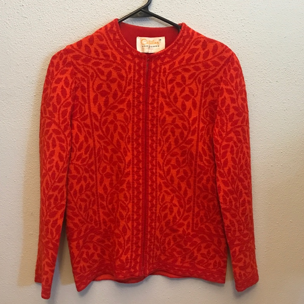 Vintage red wool zip cardigan